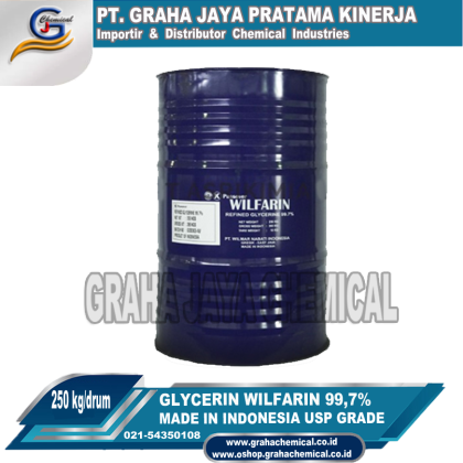 Glycerin Wilfarin Indonesia REFINED GLYCERINE USP Glycerine purity 99.7% 250 kg/drum